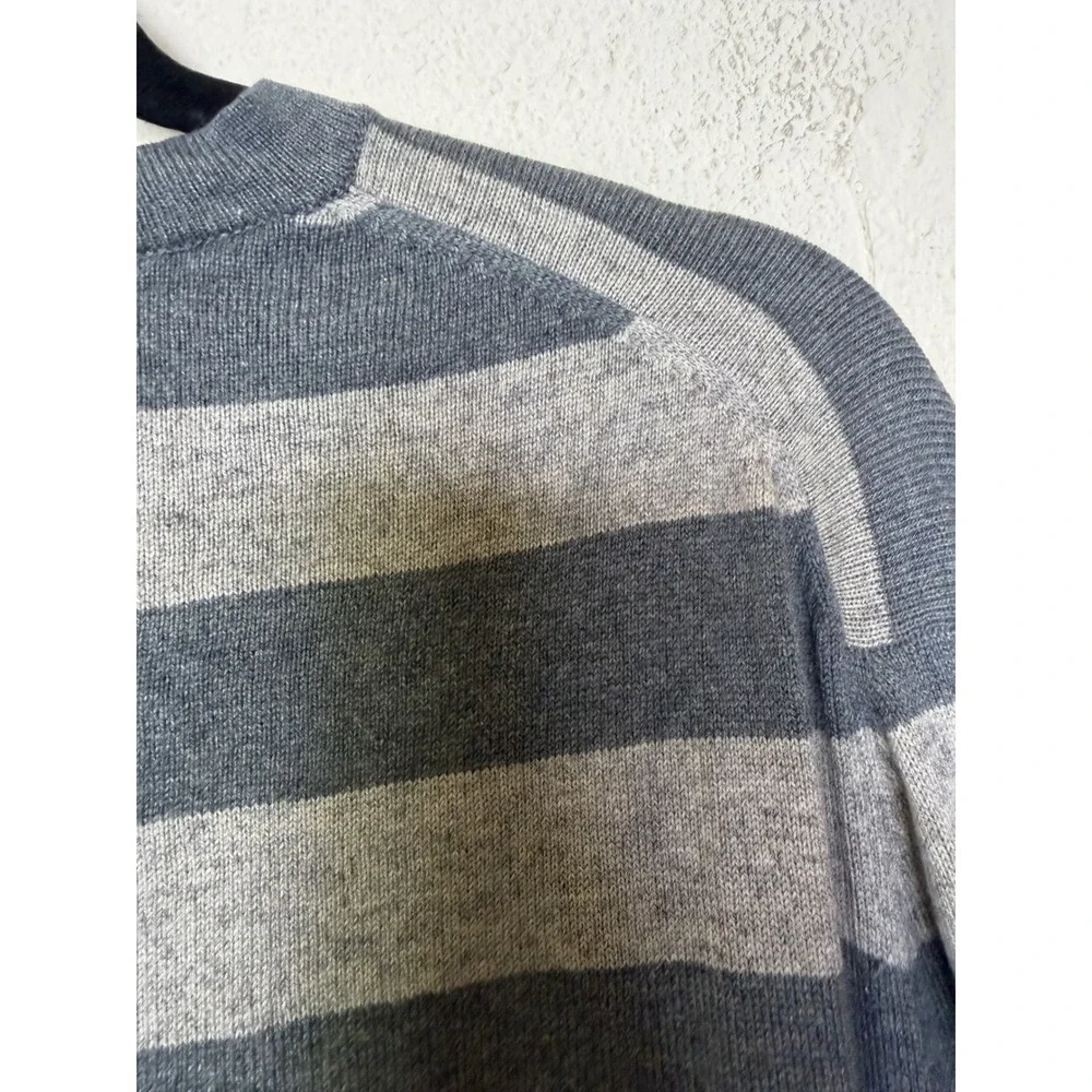Banana Republic Silk Cashmere Sweater Mens Large Grey Striped Good Crewneck Luxe